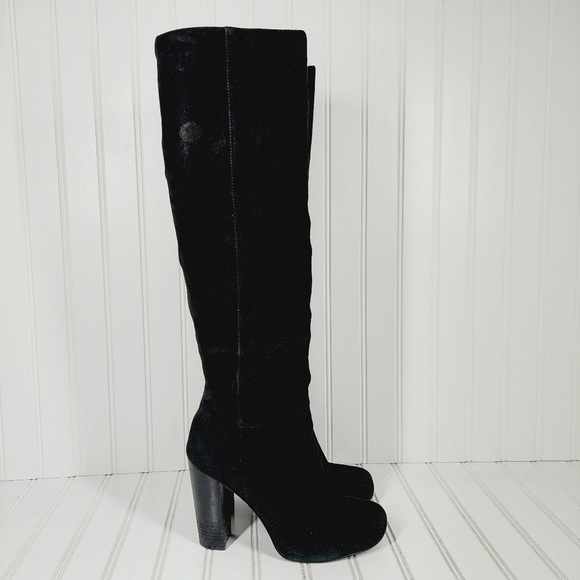 Nine West Camelot Knee High Black Suede Leather High Heeled Boots F760 - Picture 5 of 14